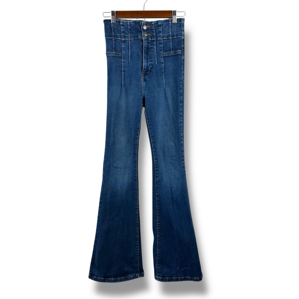 Free People Size 28 High Rise Pleated Front Flare Jeans Retro Hippie Festival